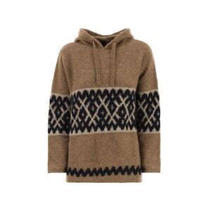 S MAX MARA Women's Hooded Sweater with Geometric Pattern Women CAMEL Sweaters &